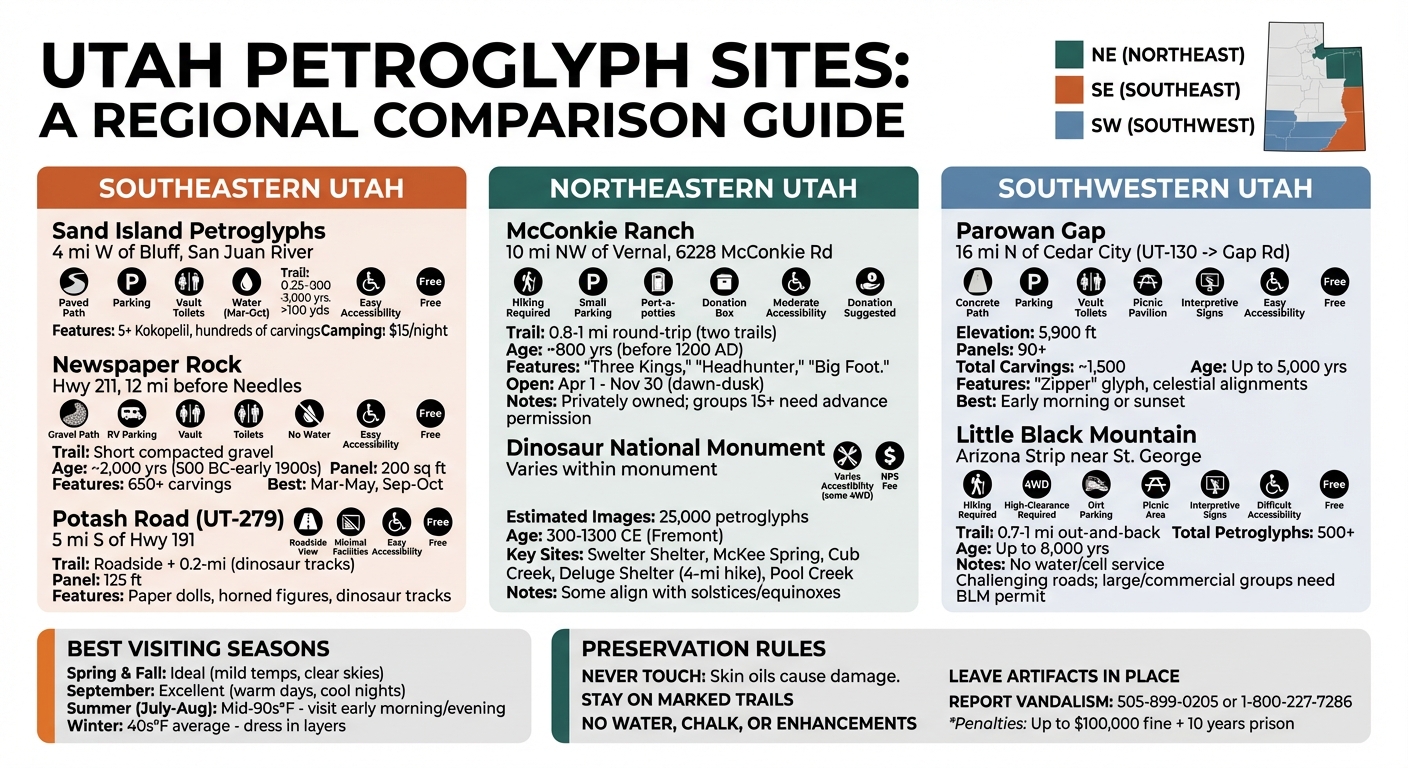 Utah Petroglyph Sites Comparison: Locations, Access, and Visitor Information