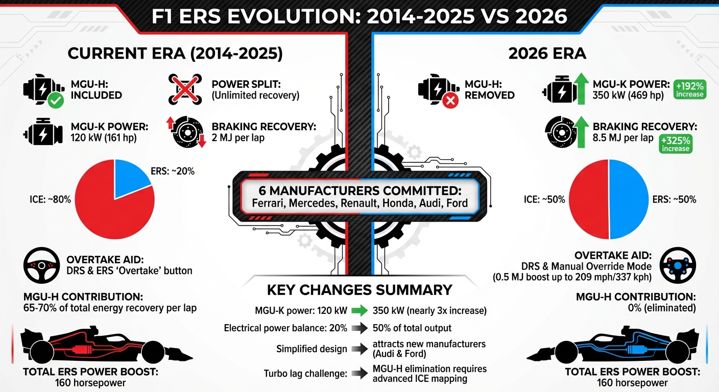 F1 ERS Evolution: 2014 vs 2026 Hybrid Power Unit Regulations Comparison