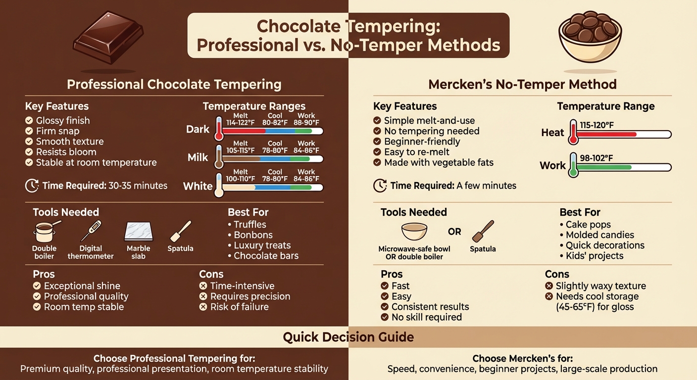 Professional Chocolate Tempering vs Mercken's No-Temper Method Comparison