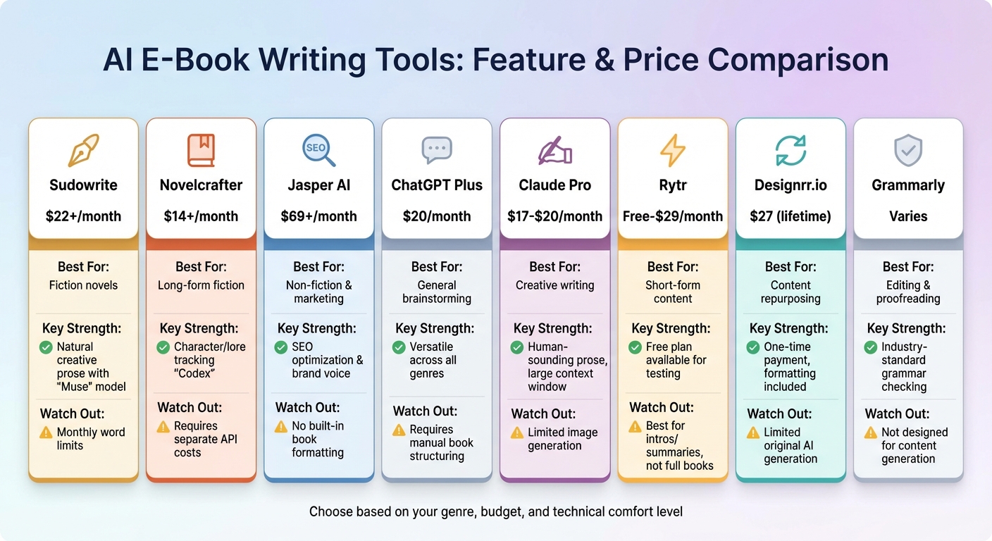AI E-Book Writing Tools Comparison: Features, Pricing and Best Use Cases