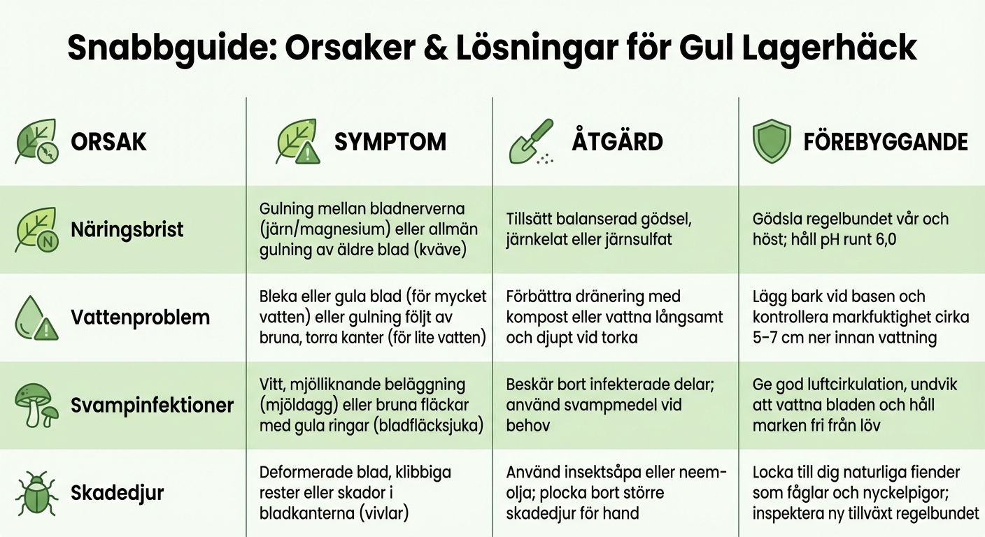 Snabbguide för gul lagerhäck: Orsaker, symptom och lösningar