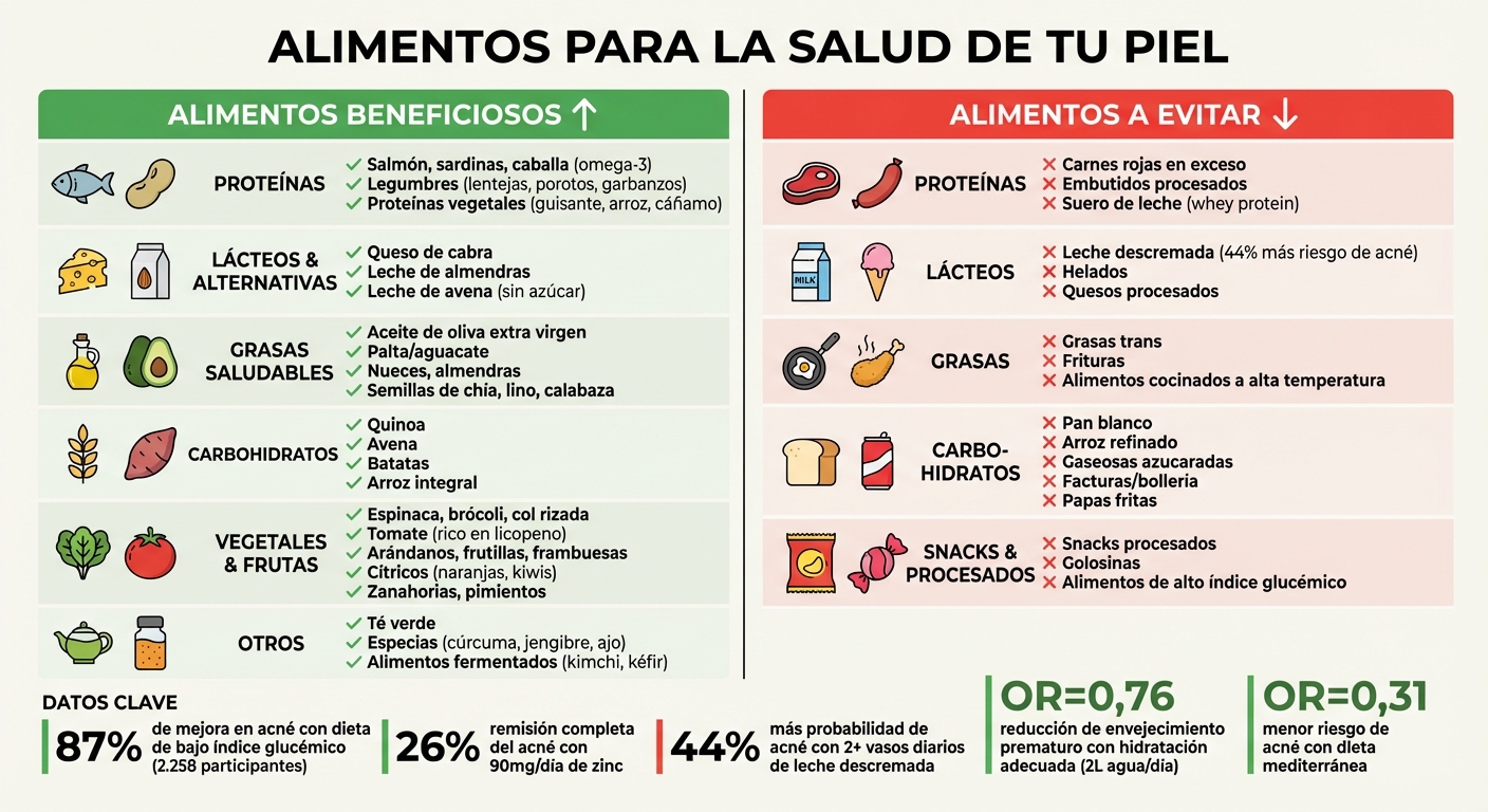 Alimentos que mejoran vs empeoran la salud de la piel