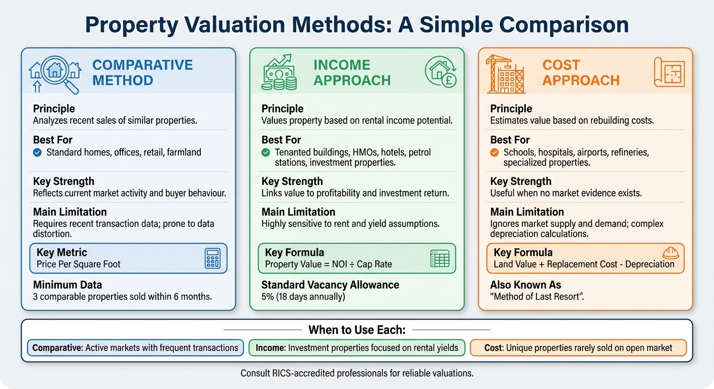 UK Property Valuation Methods Comparison: Comparative vs Income vs Cost Approach