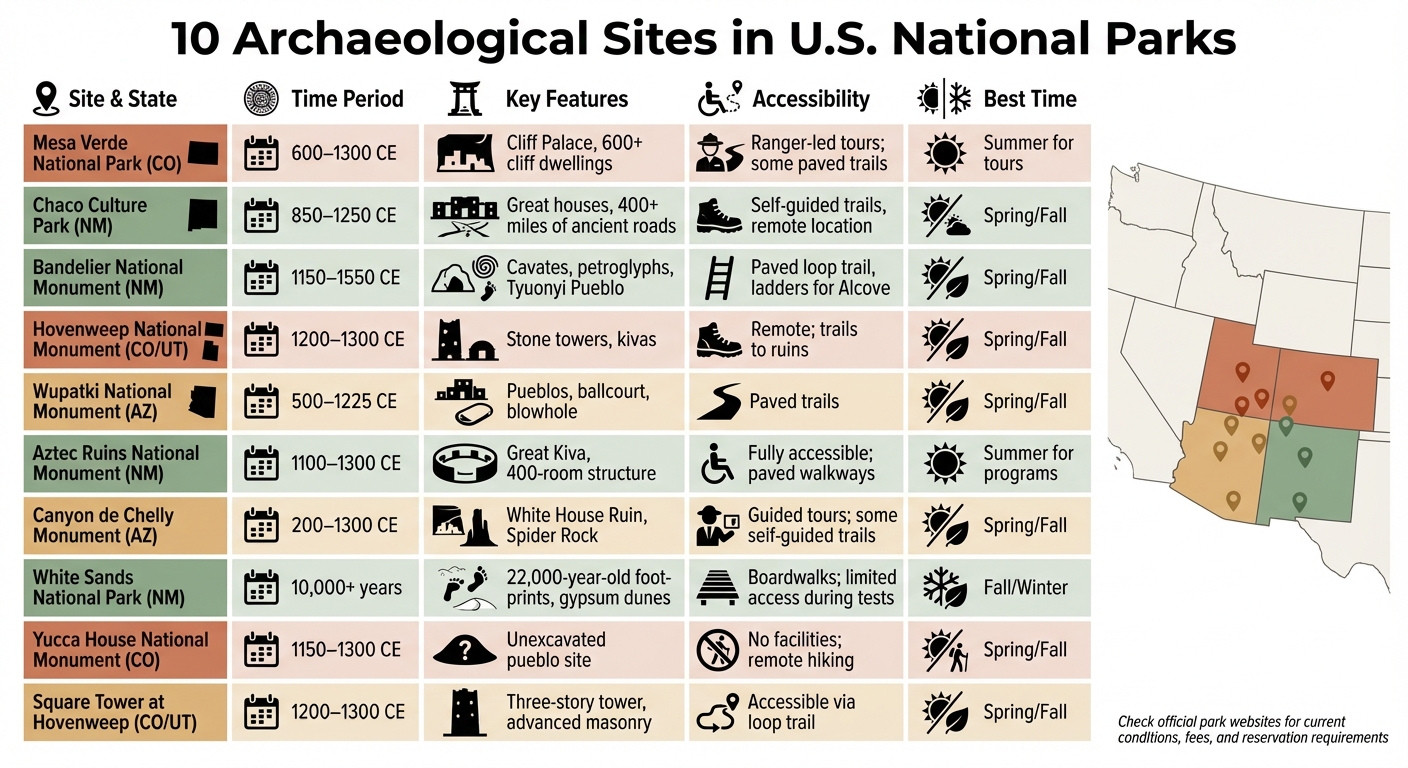 10 Archaeological Sites in U.S. National Parks: Quick Comparison Guide