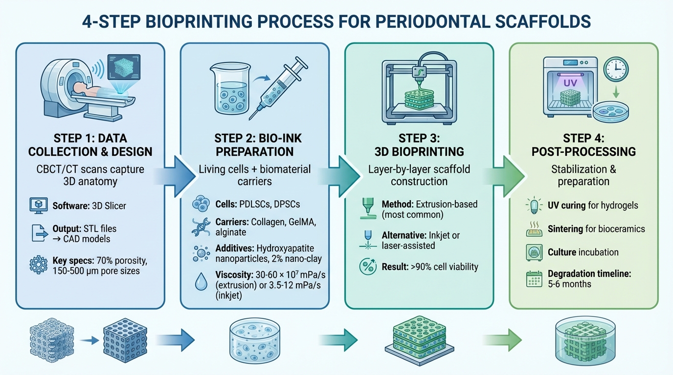 4-Step 3D Bioprinting Process for Periodontal Scaffolds