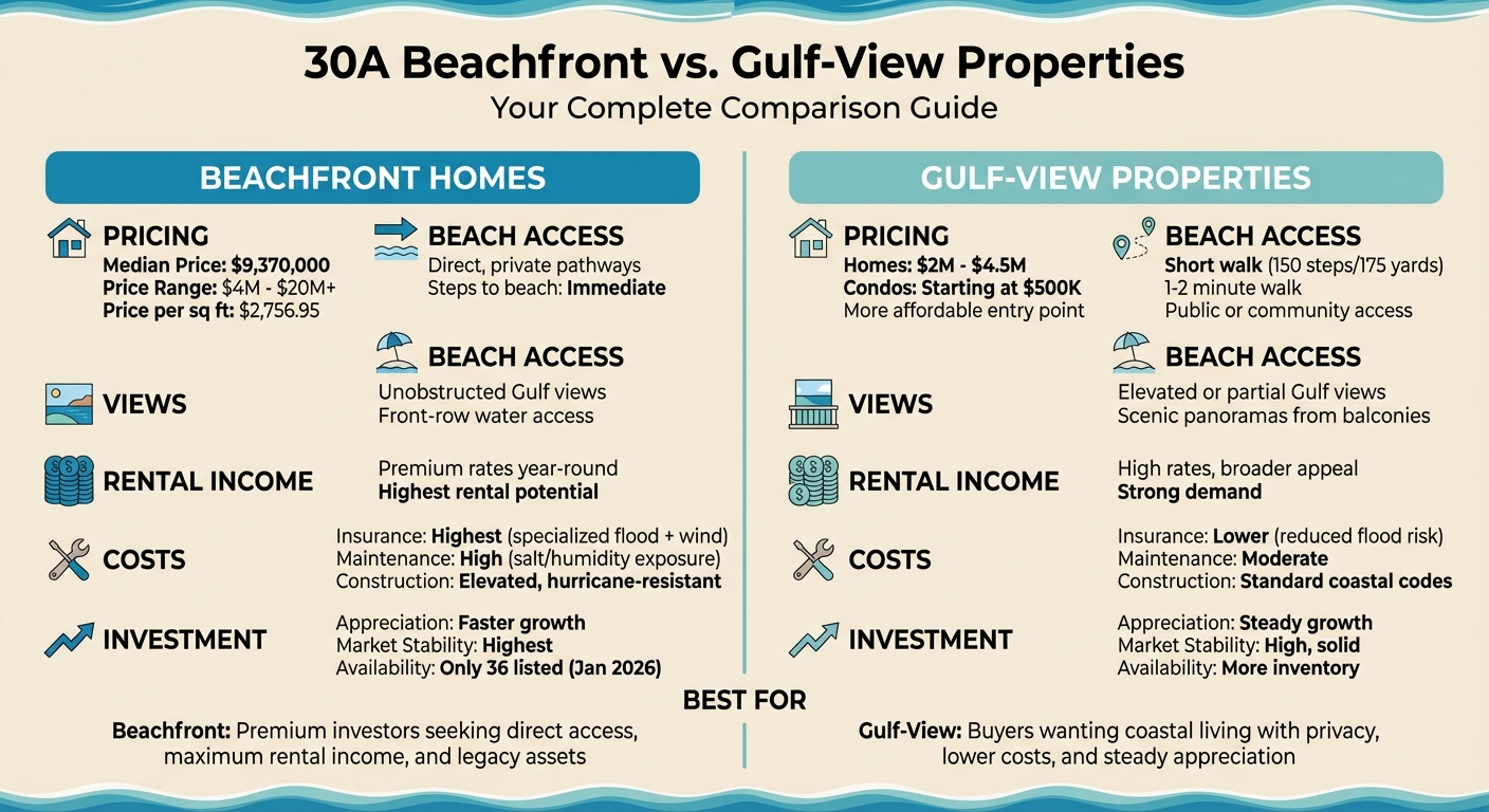 30A Beachfront vs Gulf-View Properties: Price, Access, and Investment Comparison