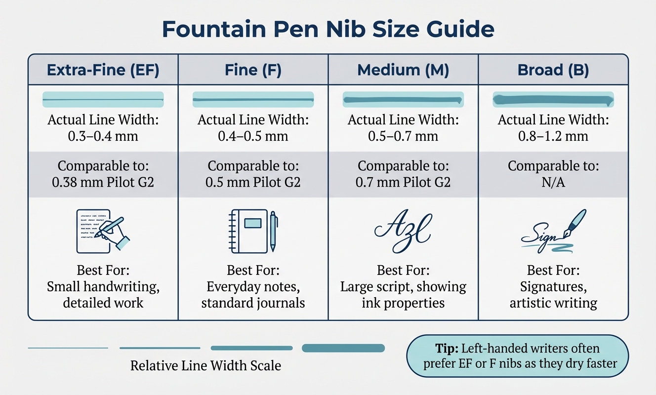 Fountain Pen Nib Sizes Comparison Chart: Line Widths and Best Uses