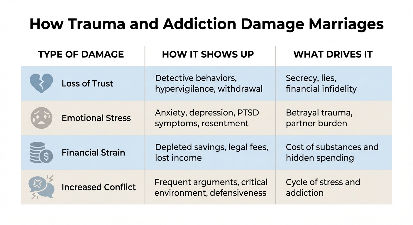 How Trauma and Addiction Damage Marriages: 4 Key Impact Areas