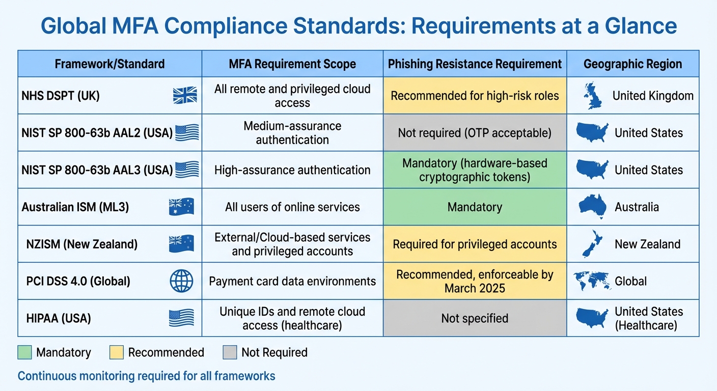 Global MFA Compliance Standards Comparison Chart
