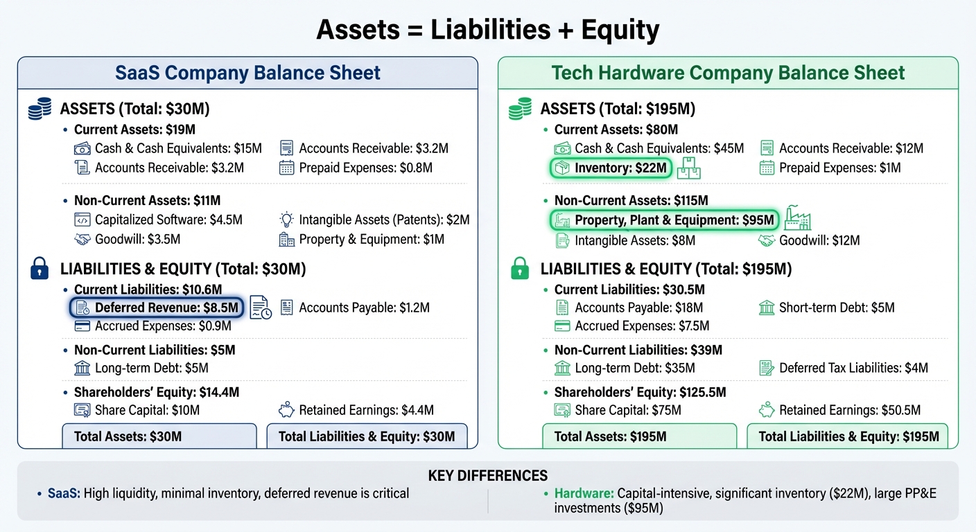 SaaS vs Hardware Company Balance Sheet Structure Comparison