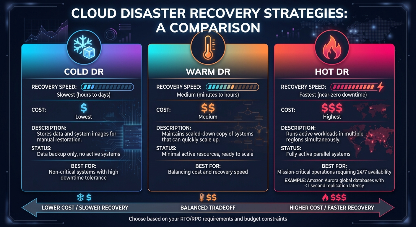Cloud Disaster Recovery Strategies: Cold vs Warm vs Hot DR Comparison