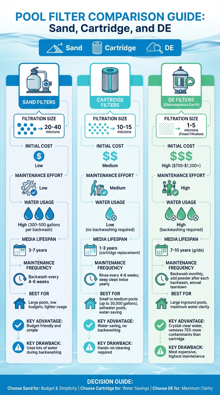 Pool Filter Comparison: Sand vs Cartridge vs DE Filters