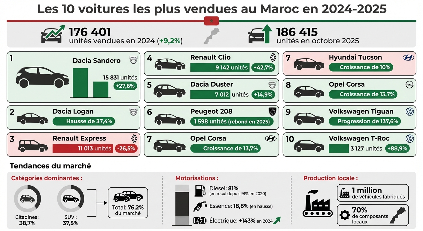 Top 10 des voitures les plus vendues au Maroc 2024-2025