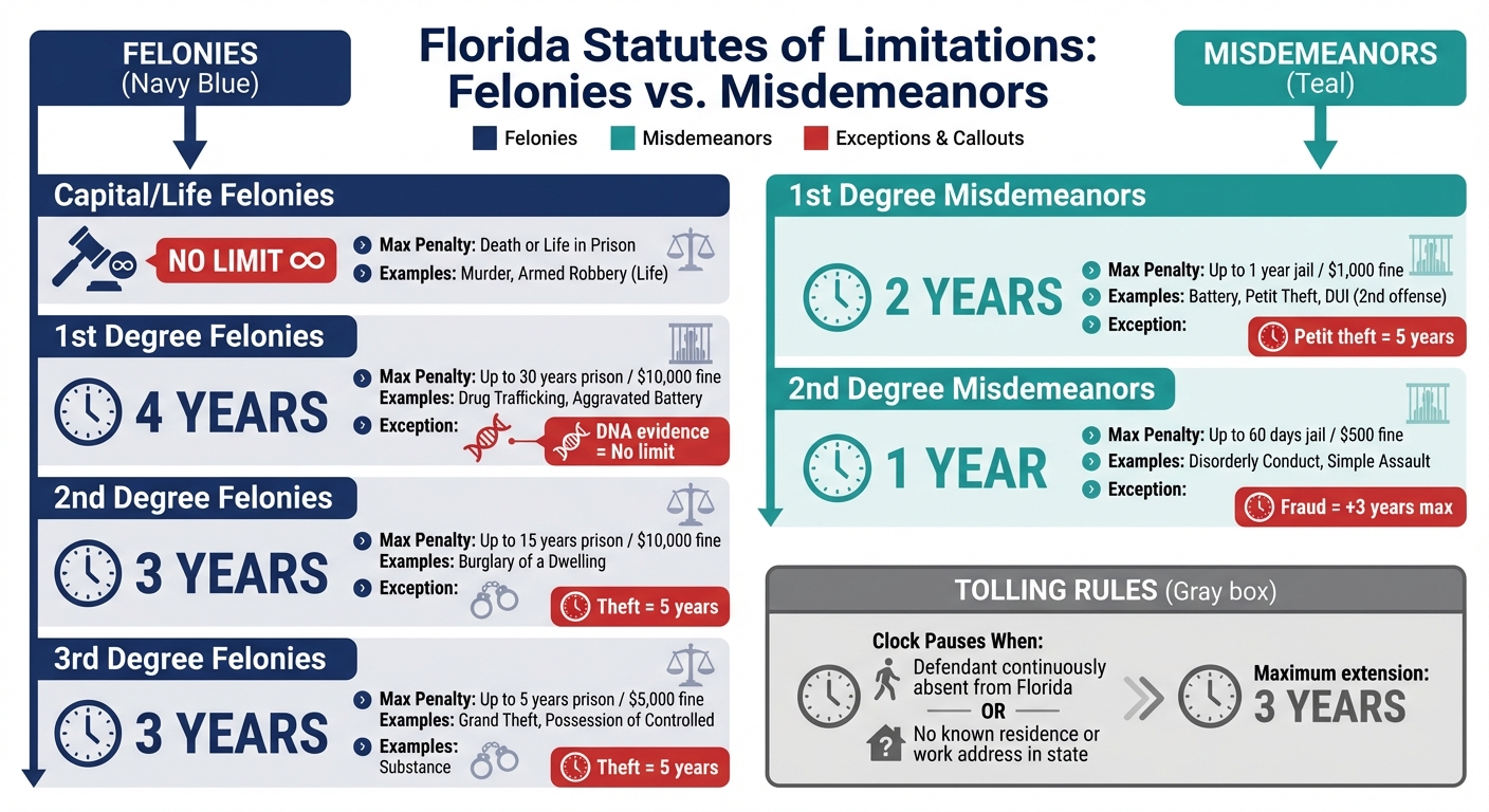 Florida Statute of Limitations: Felonies vs Misdemeanors Comparison Chart