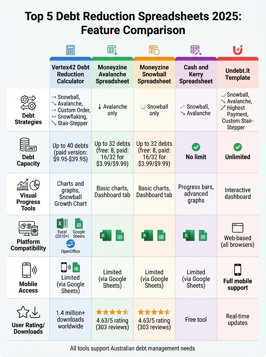 Comparison of Top 5 Debt Reduction Spreadsheets for 2025