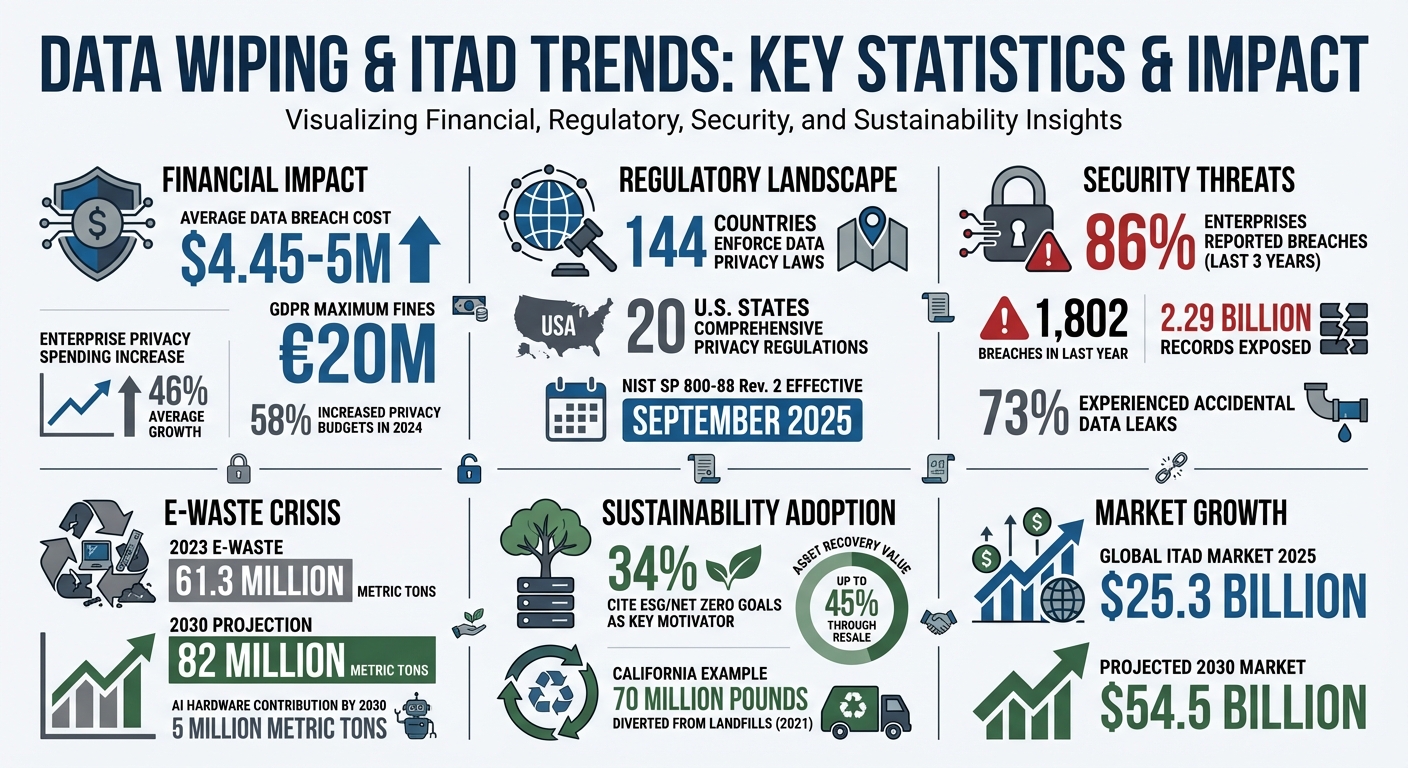 Data Wiping & ITAD Statistics: Compliance Costs, E-Waste Projections & Security Trends 2025