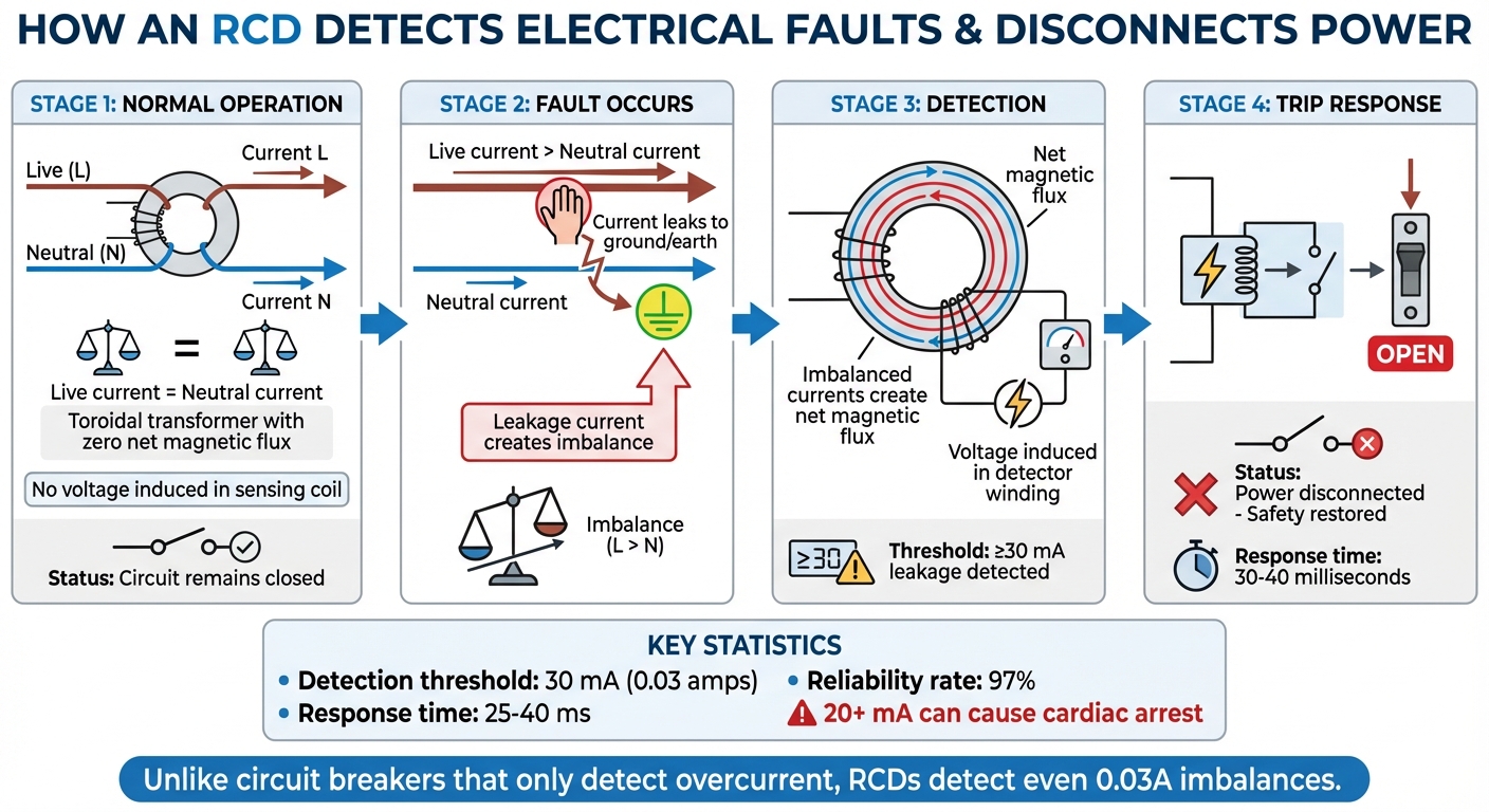 How RCD Detects Faults and Trips Circuit in Milliseconds