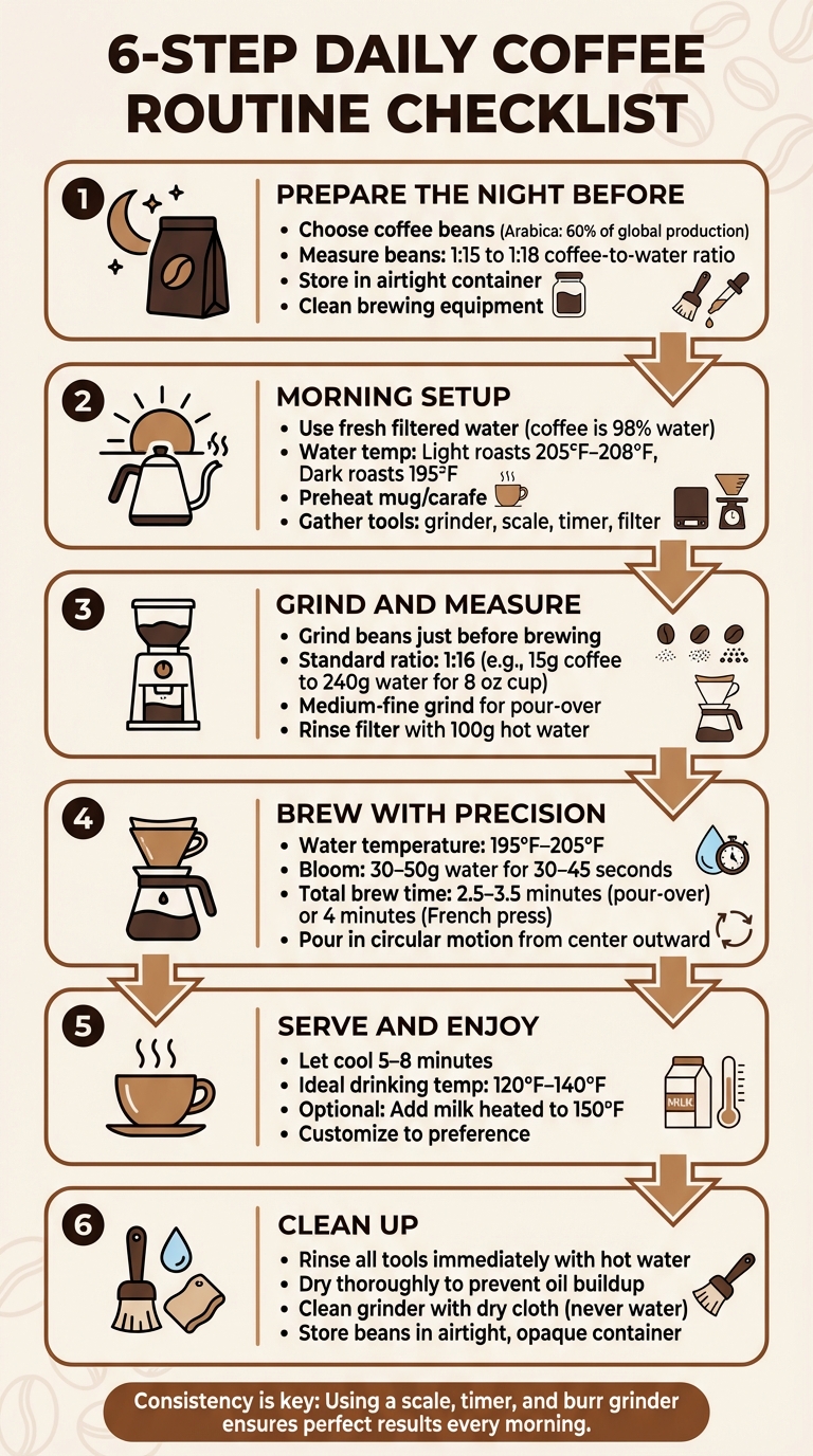 6-Step Daily Coffee Brewing Routine Checklist