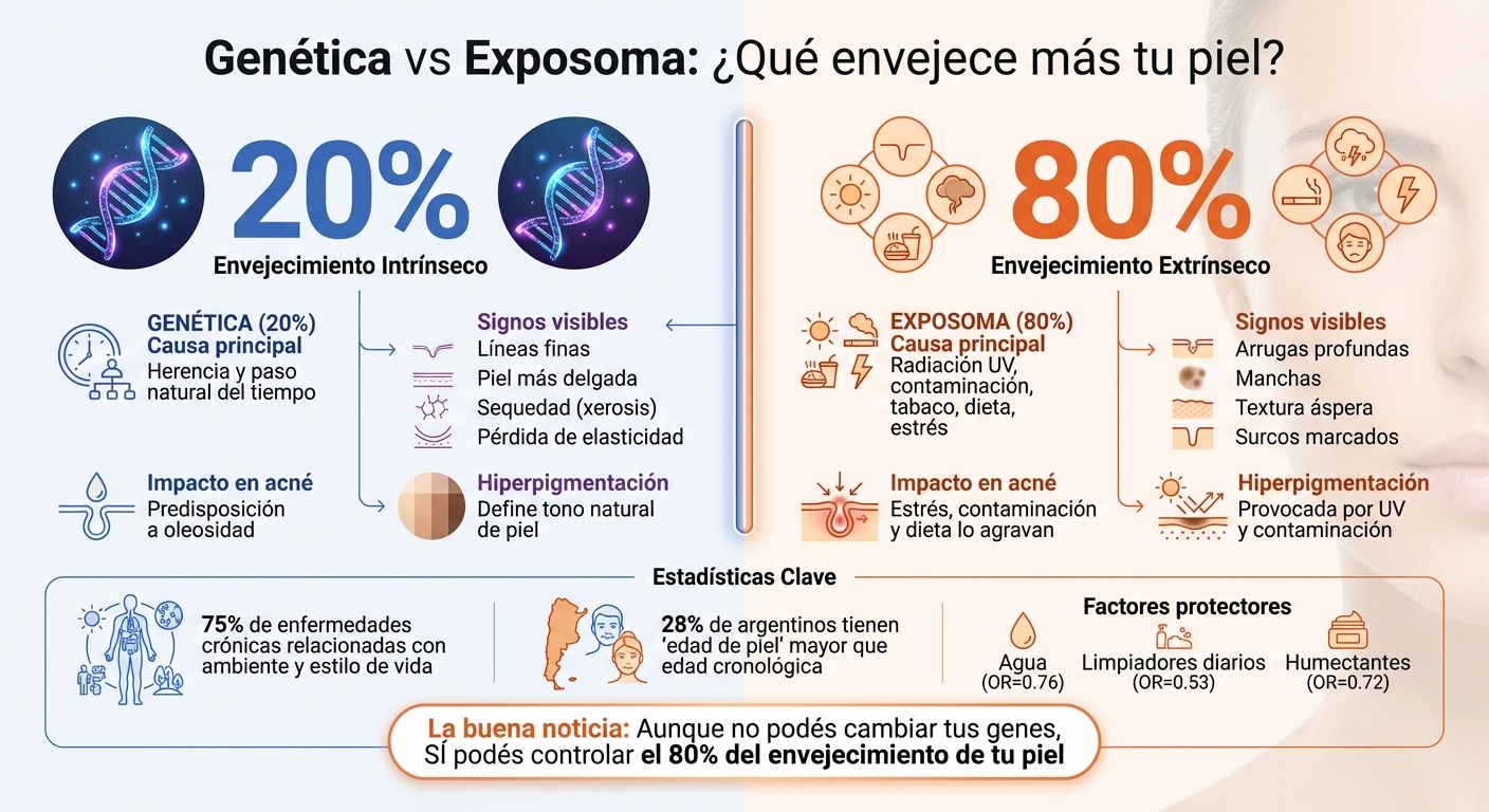 Genética vs Exposoma: Impacto en el envejecimiento de la piel