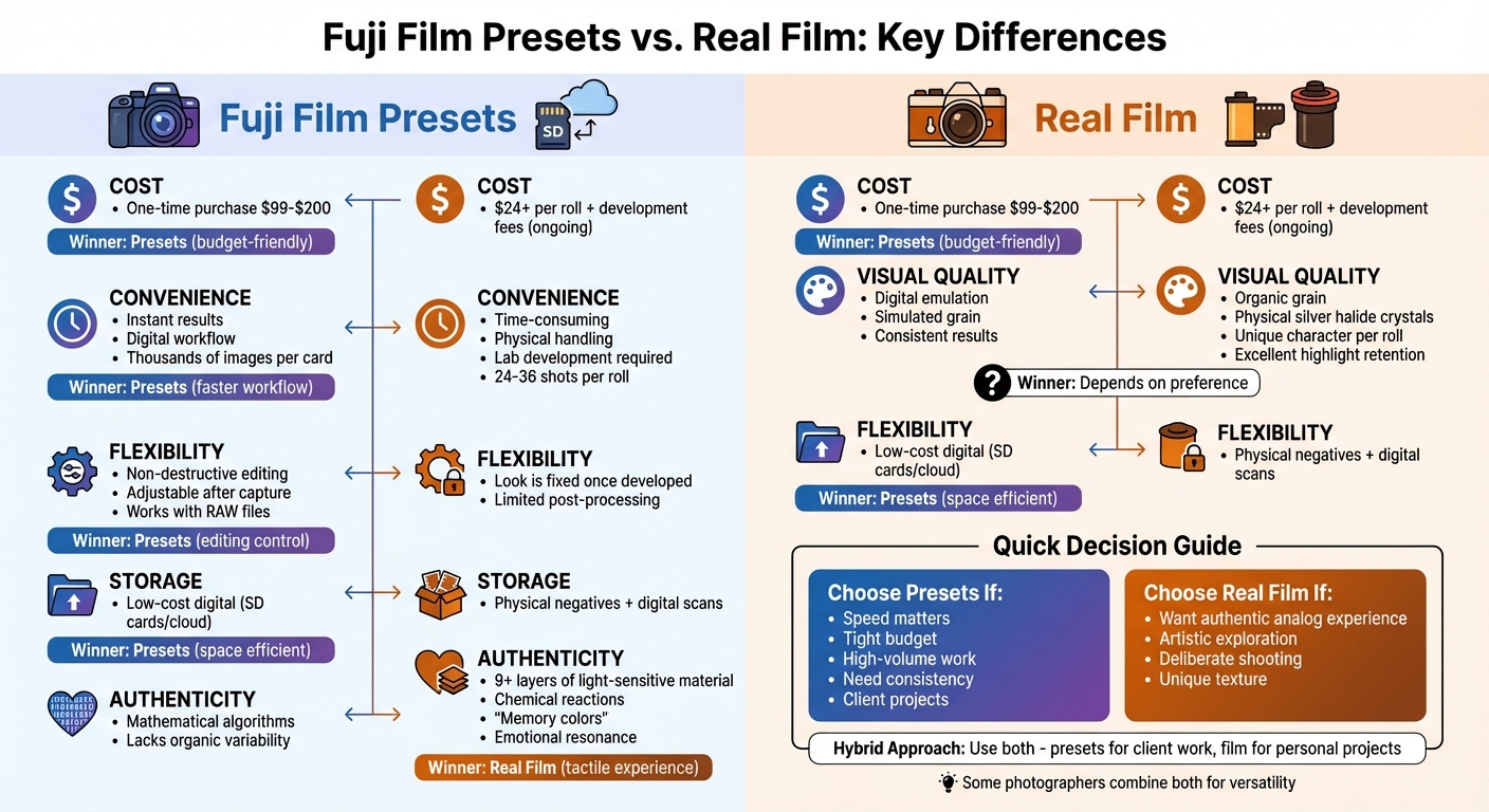 Fuji Film Presets vs Real Film: Complete Comparison Guide