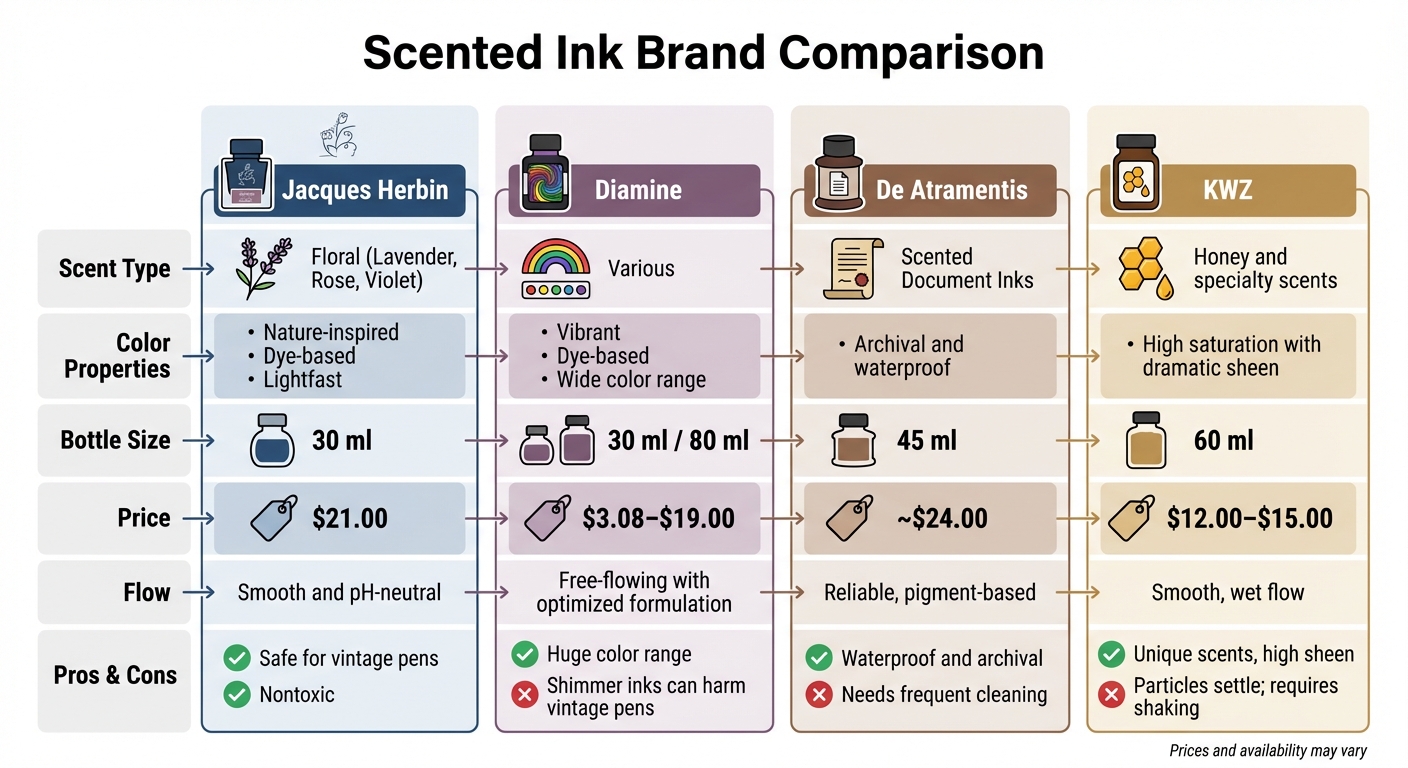 Scented Fountain Pen Ink Brands Comparison Chart