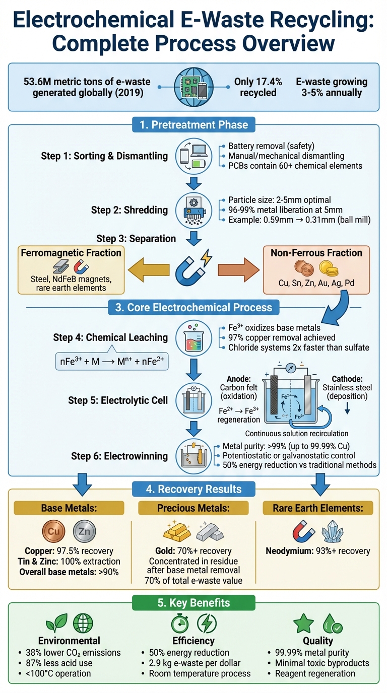 Electrochemical E-Waste Recycling Process: From Sorting to Metal Recovery