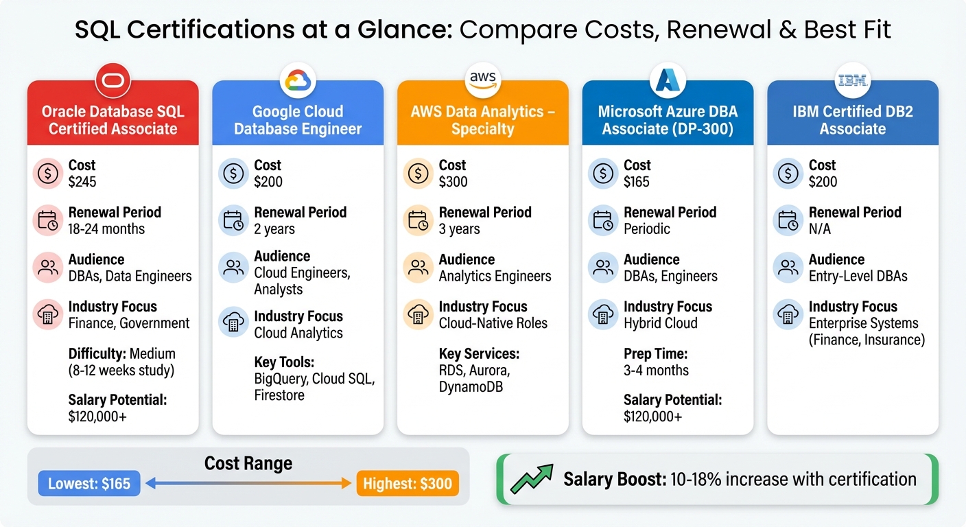 SQL Certification Comparison: Costs, Renewal Periods, and Industry Focus