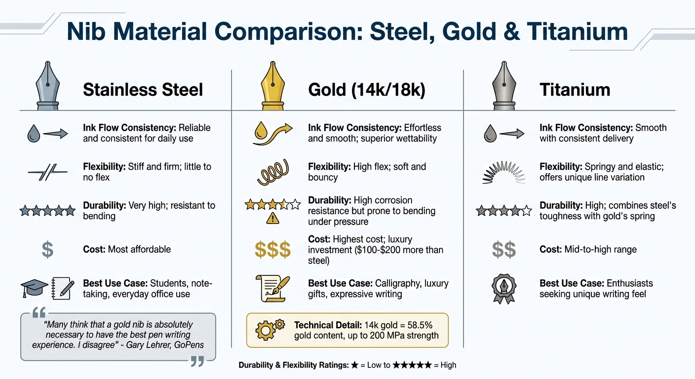 Fountain Pen Nib Materials Comparison: Steel vs Gold vs Titanium