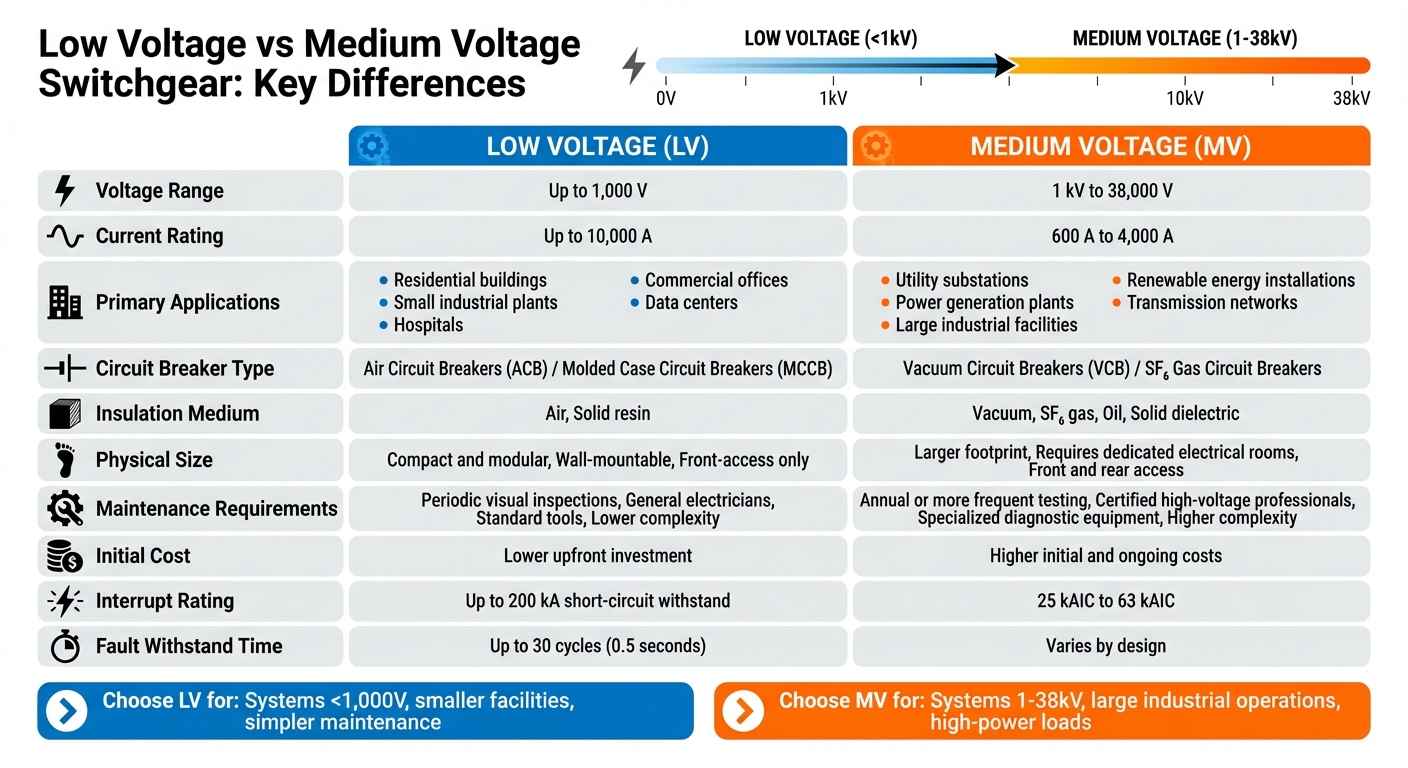 Low Voltage vs Medium Voltage Switchgear Comparison Chart