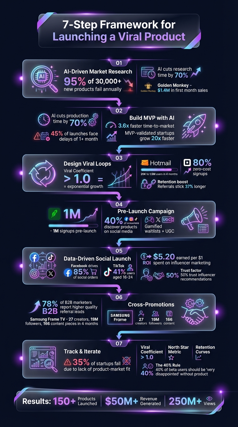 7-Step Framework for Launching a Viral Product with Key Metrics and Success Rates