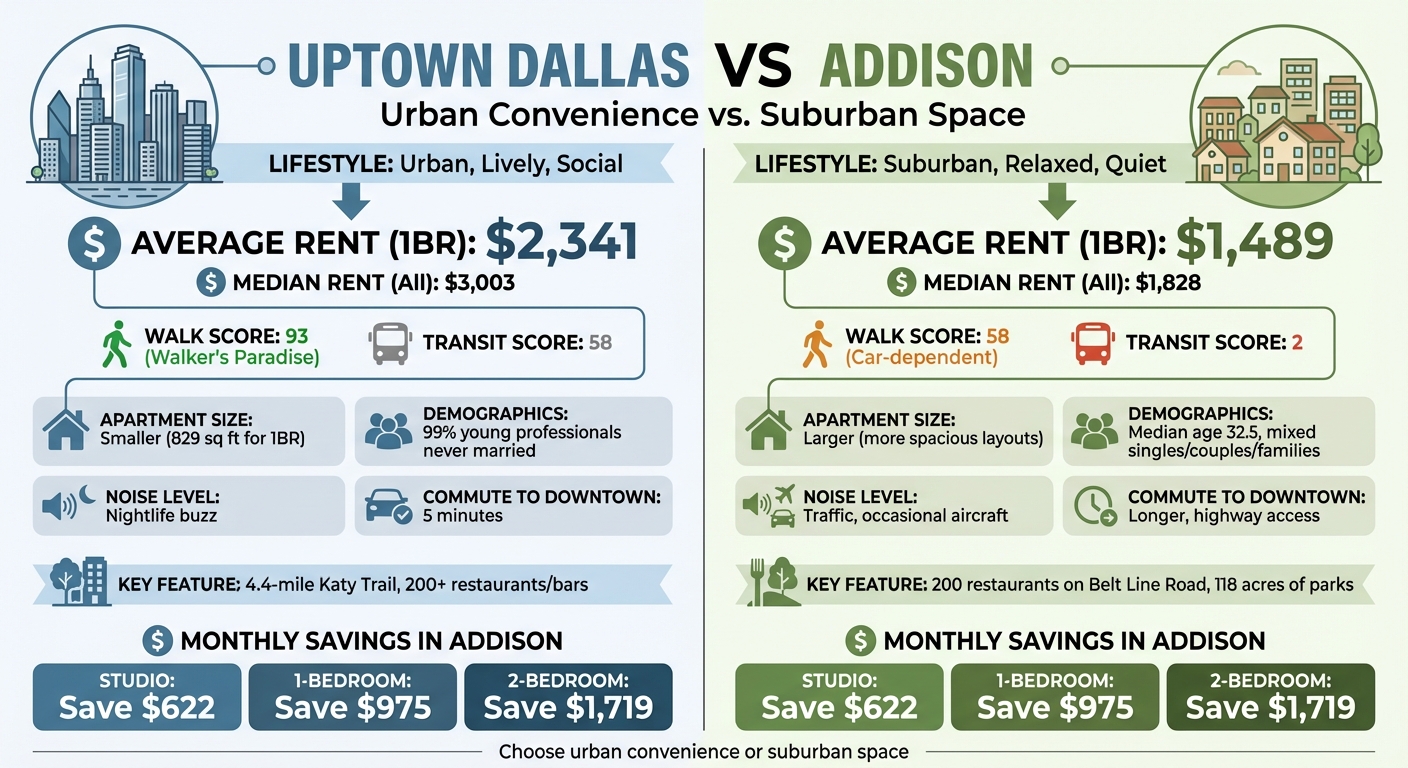 Uptown Dallas vs Addison: Rent, Walkability, and Lifestyle Comparison