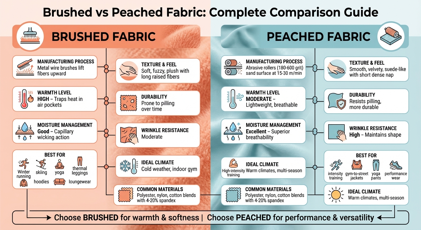 Brushed vs Peached Fabric Comparison Chart for Activewear