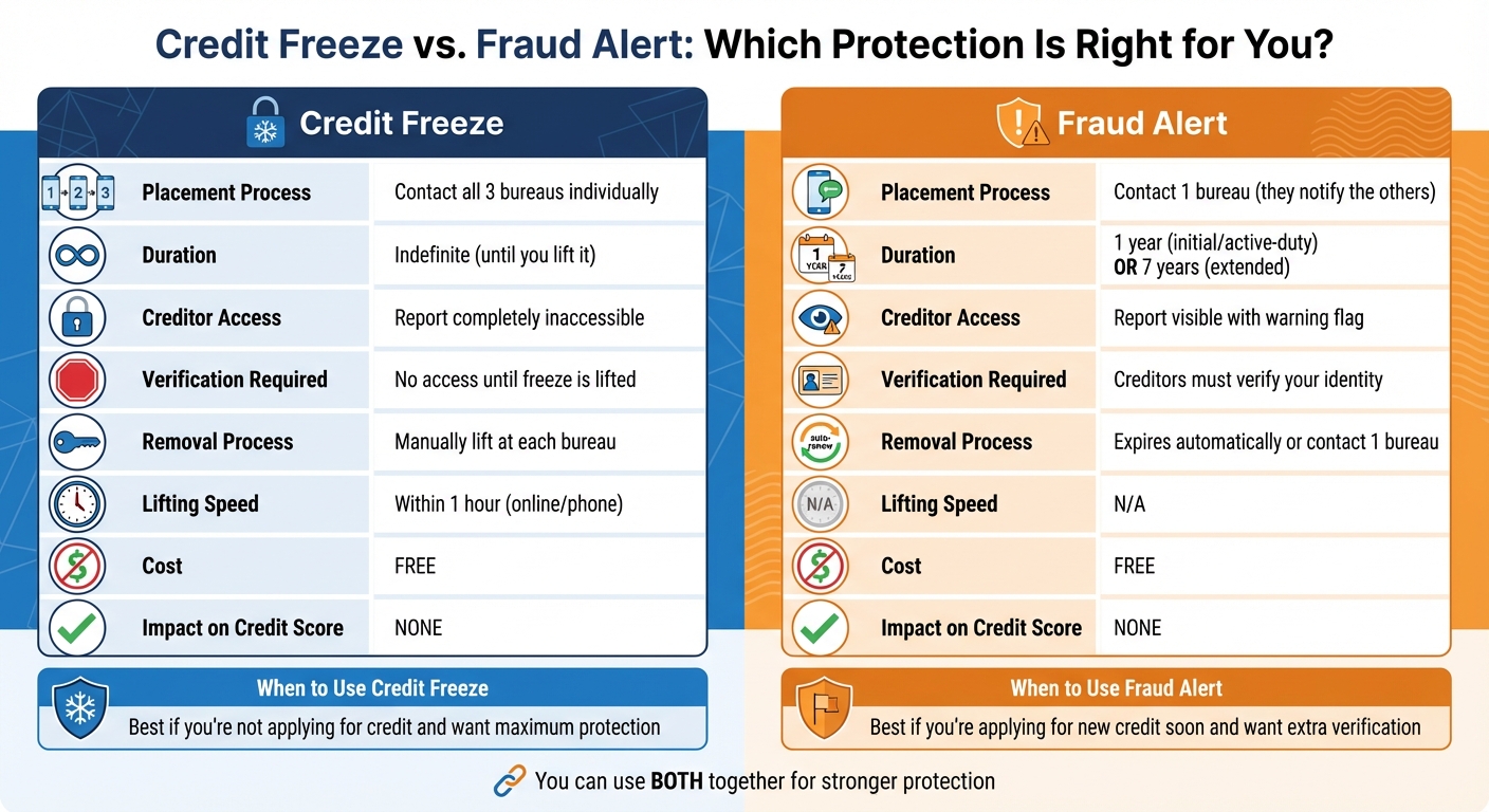 Credit Freeze vs Fraud Alert Comparison Chart