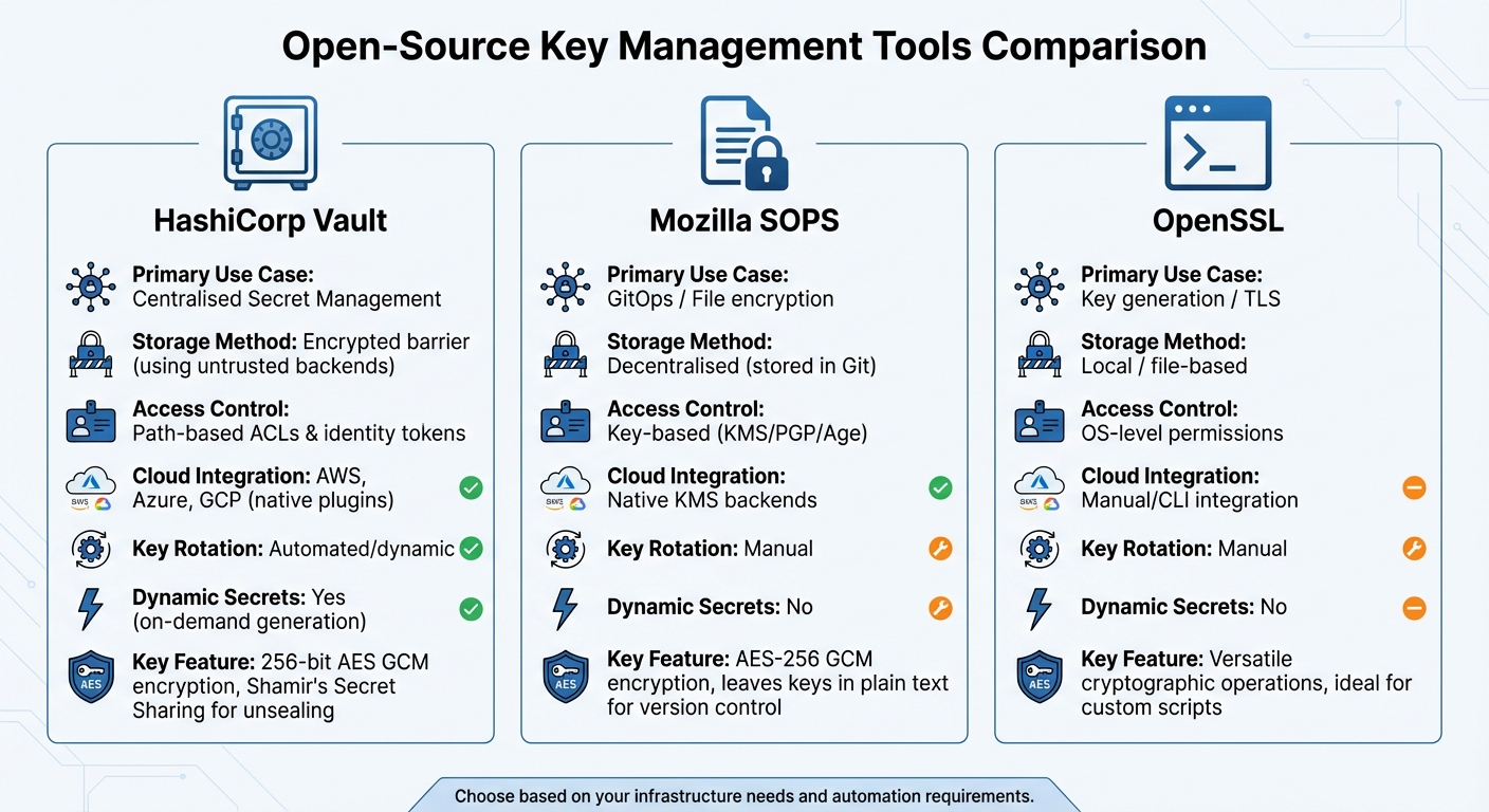 Comparison of Open-Source Key Management Tools: HashiCorp Vault vs Mozilla SOPS vs OpenSSL