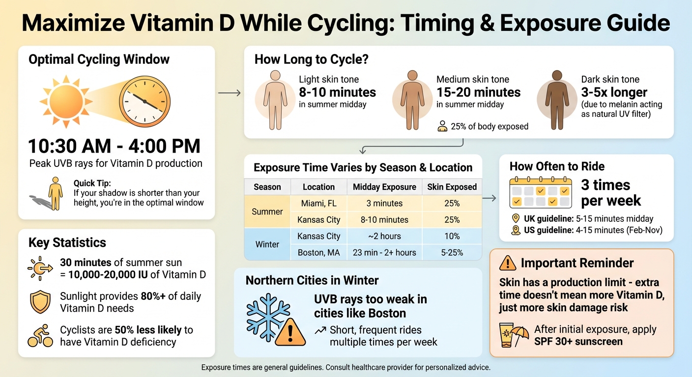 Optimal Cycling Times and Sun Exposure Duration for Vitamin D Production by Season and Location