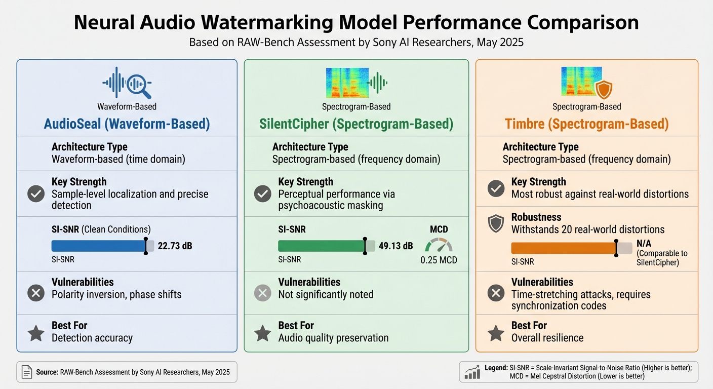 Neural Audio Watermarking Model Performance Comparison