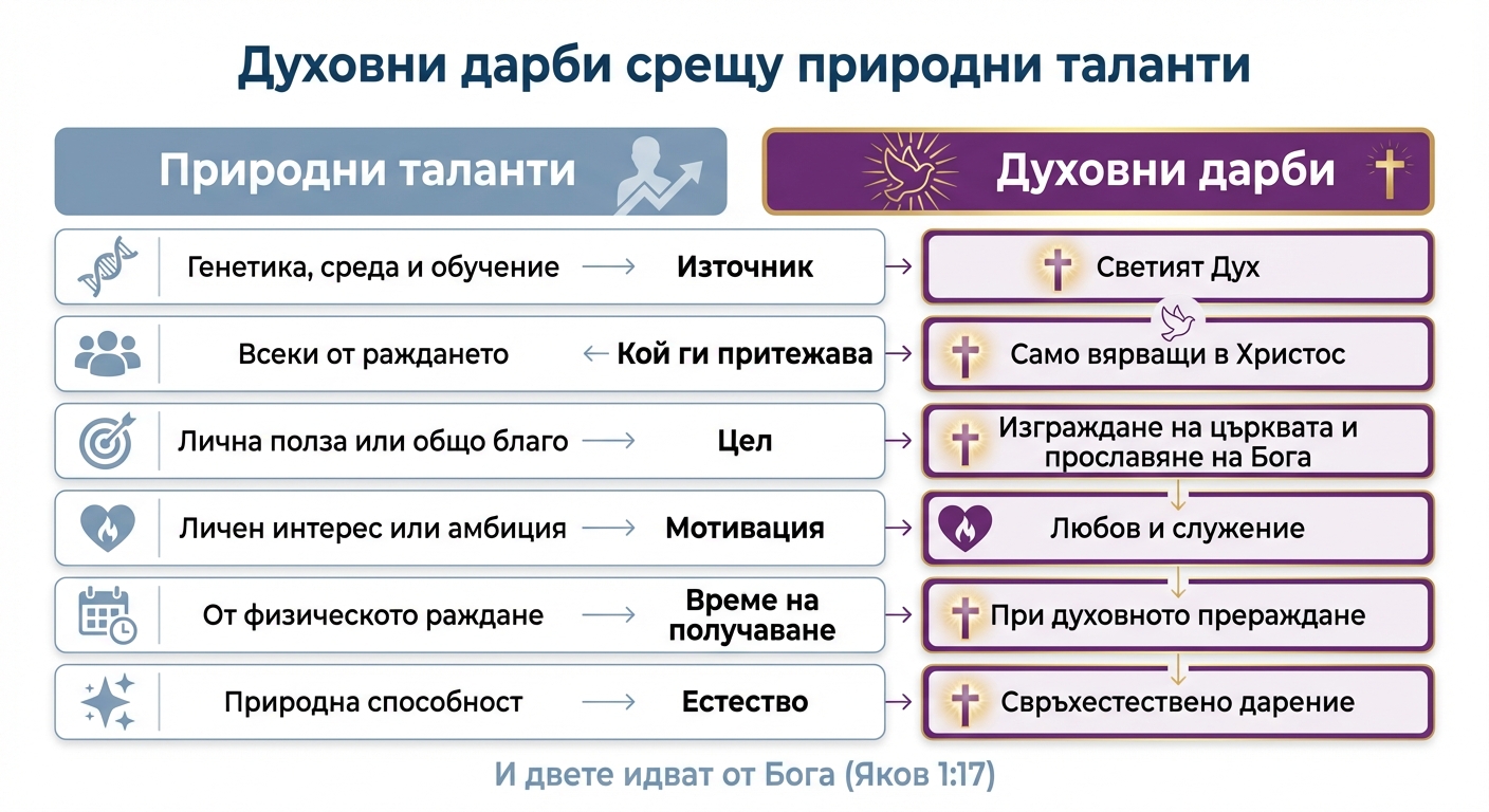 Духовни дарби срещу природни таланти - ключови разлики