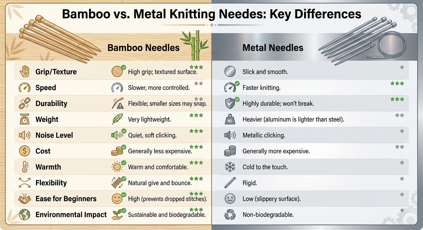 Bamboo vs Metal Knitting Needles Comparison Chart