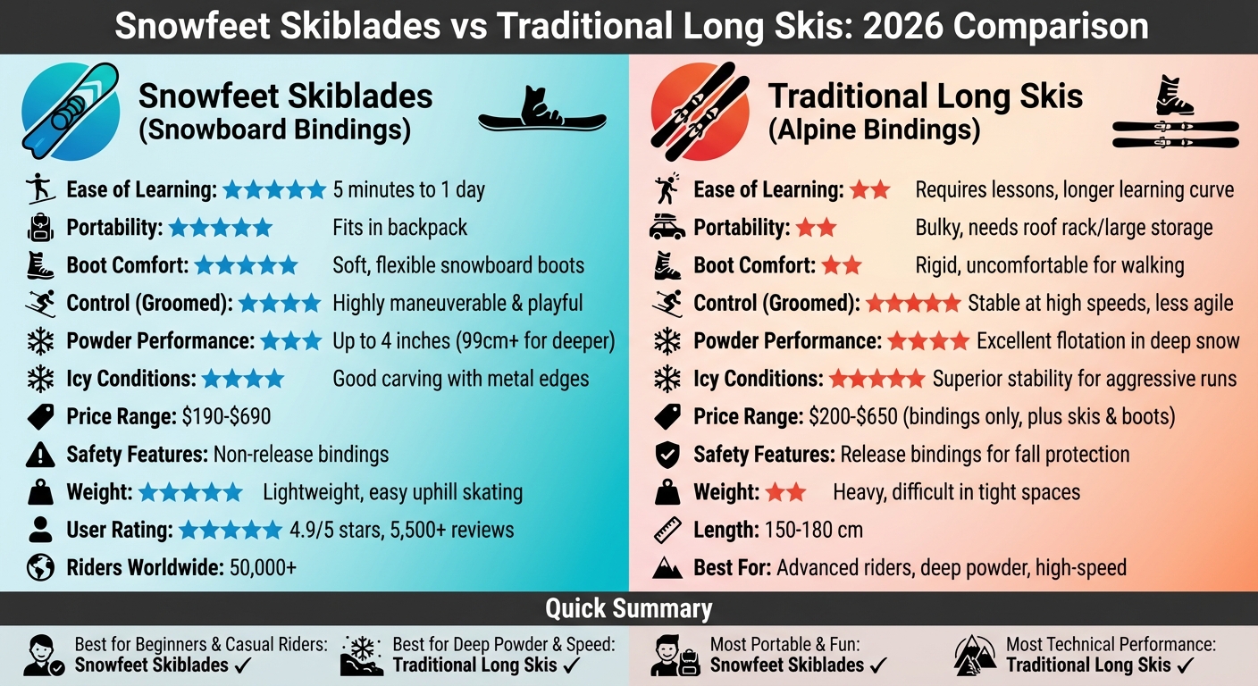 Comparaison Snowfeet Skiblades vs Skis traditionnels 2026
