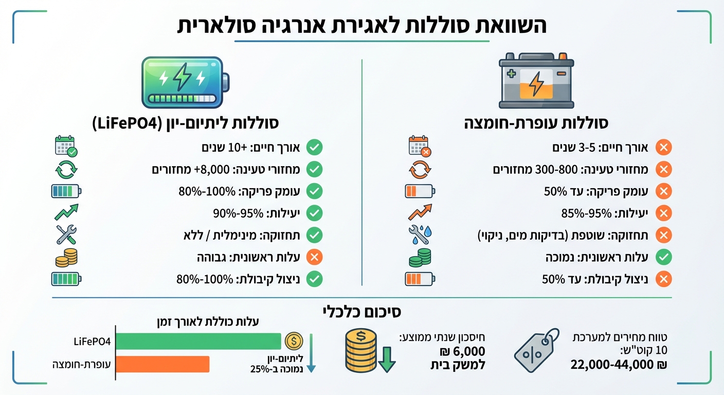 השוואת סוללות ליתיום-יון לעומת עופרת-חומצה לאגירת אנרגיה סולארית