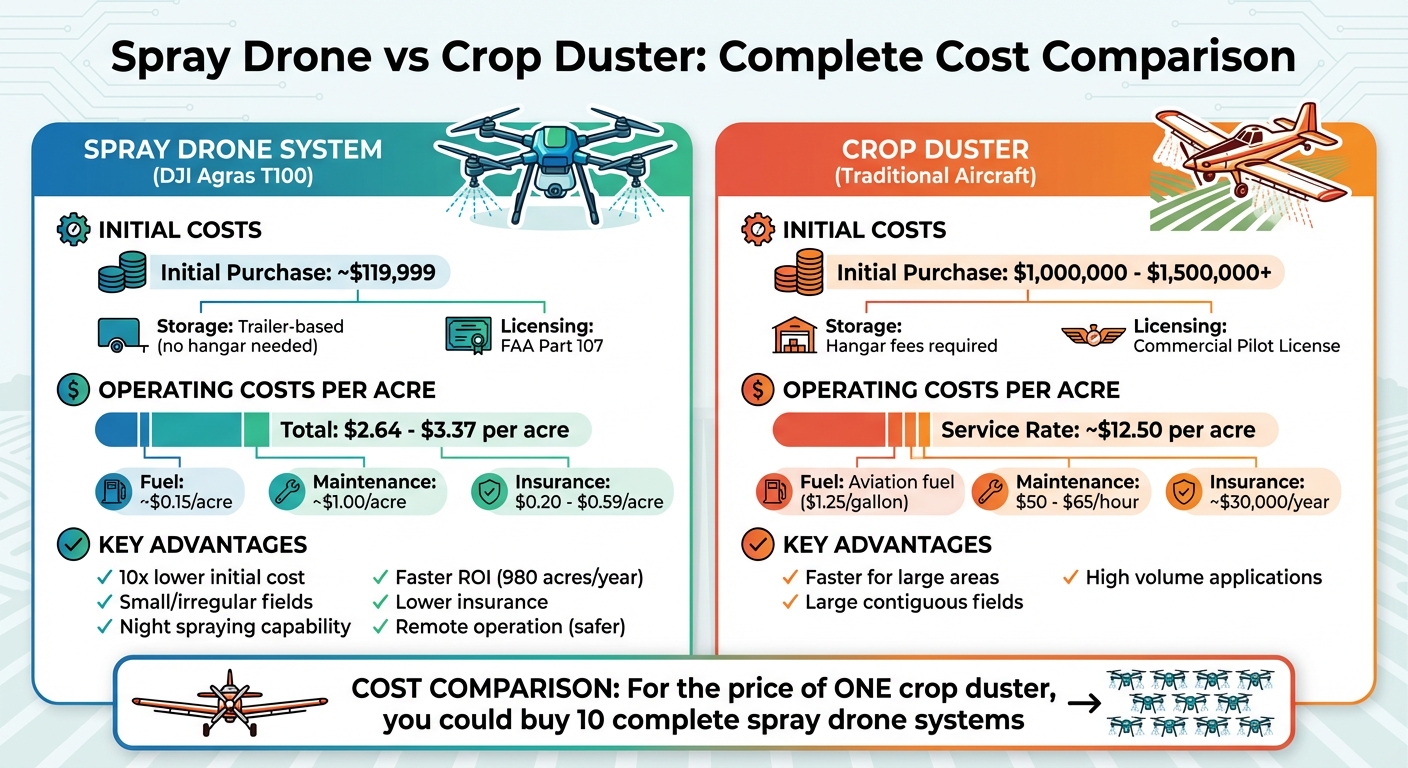 Spray Drone vs Crop Duster Cost Comparison Infographic