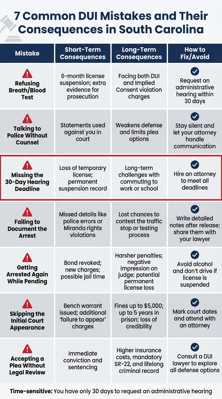 7 Common DUI Mistakes and Their Consequences in South Carolina