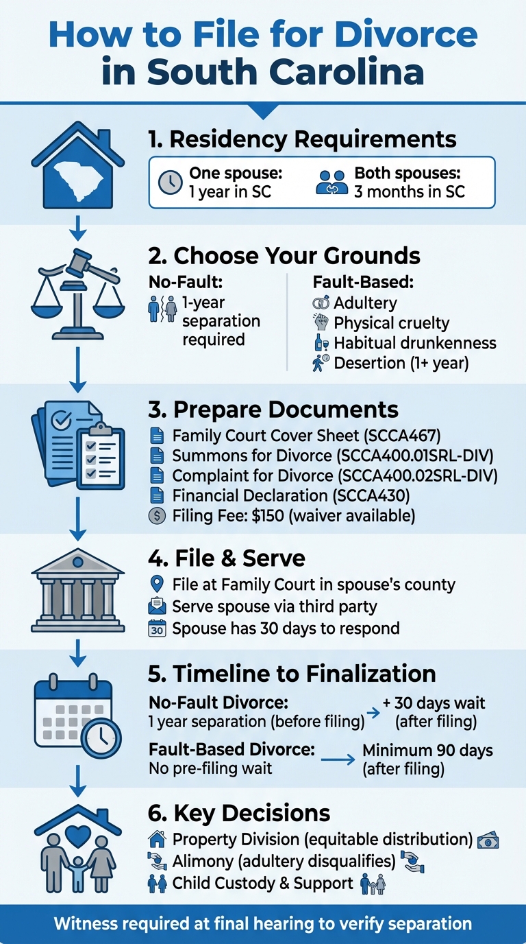South Carolina Divorce Filing Process: Steps, Timeline, and Requirements
