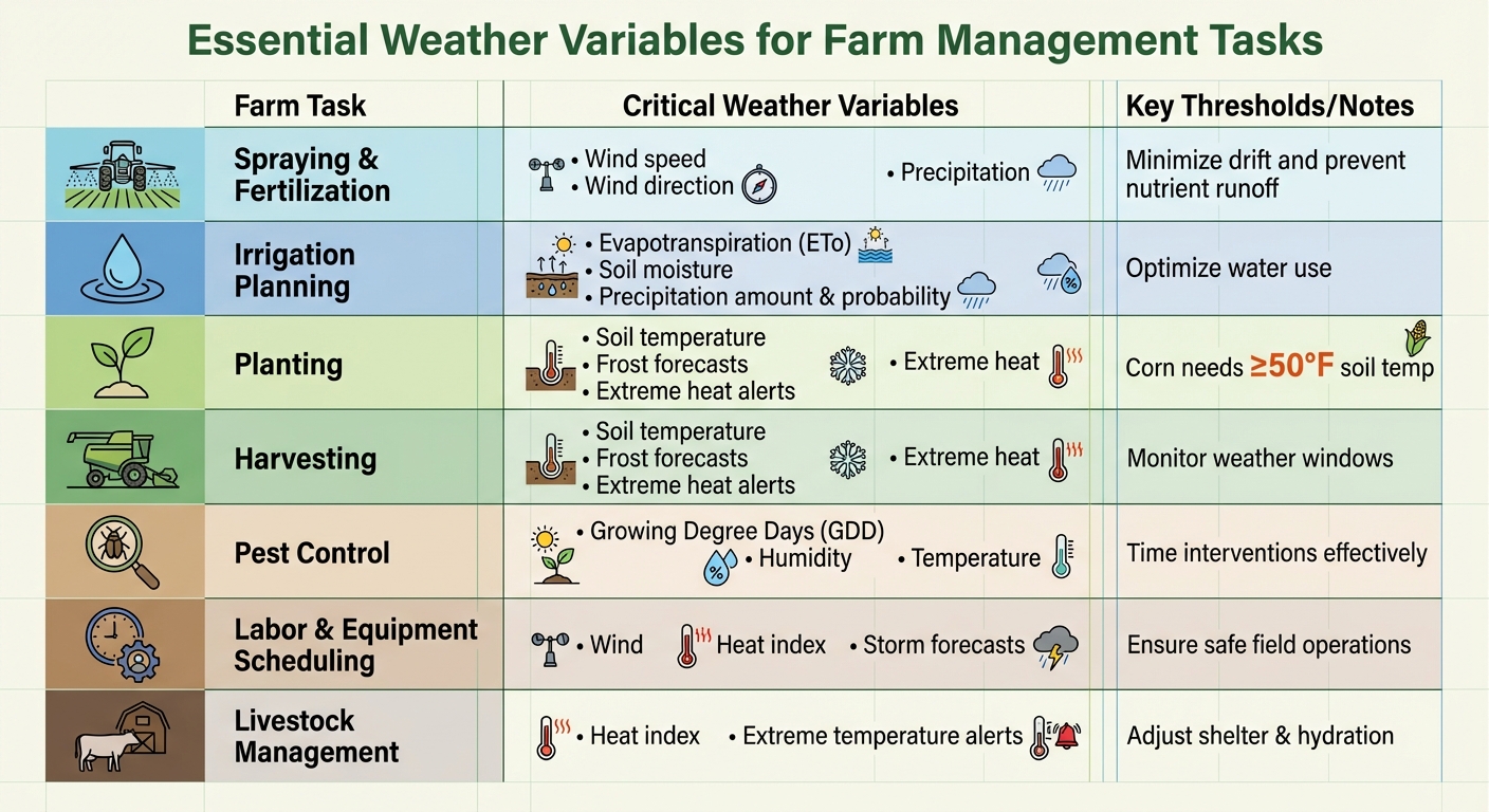 Essential Weather Variables for Farm Management Tasks