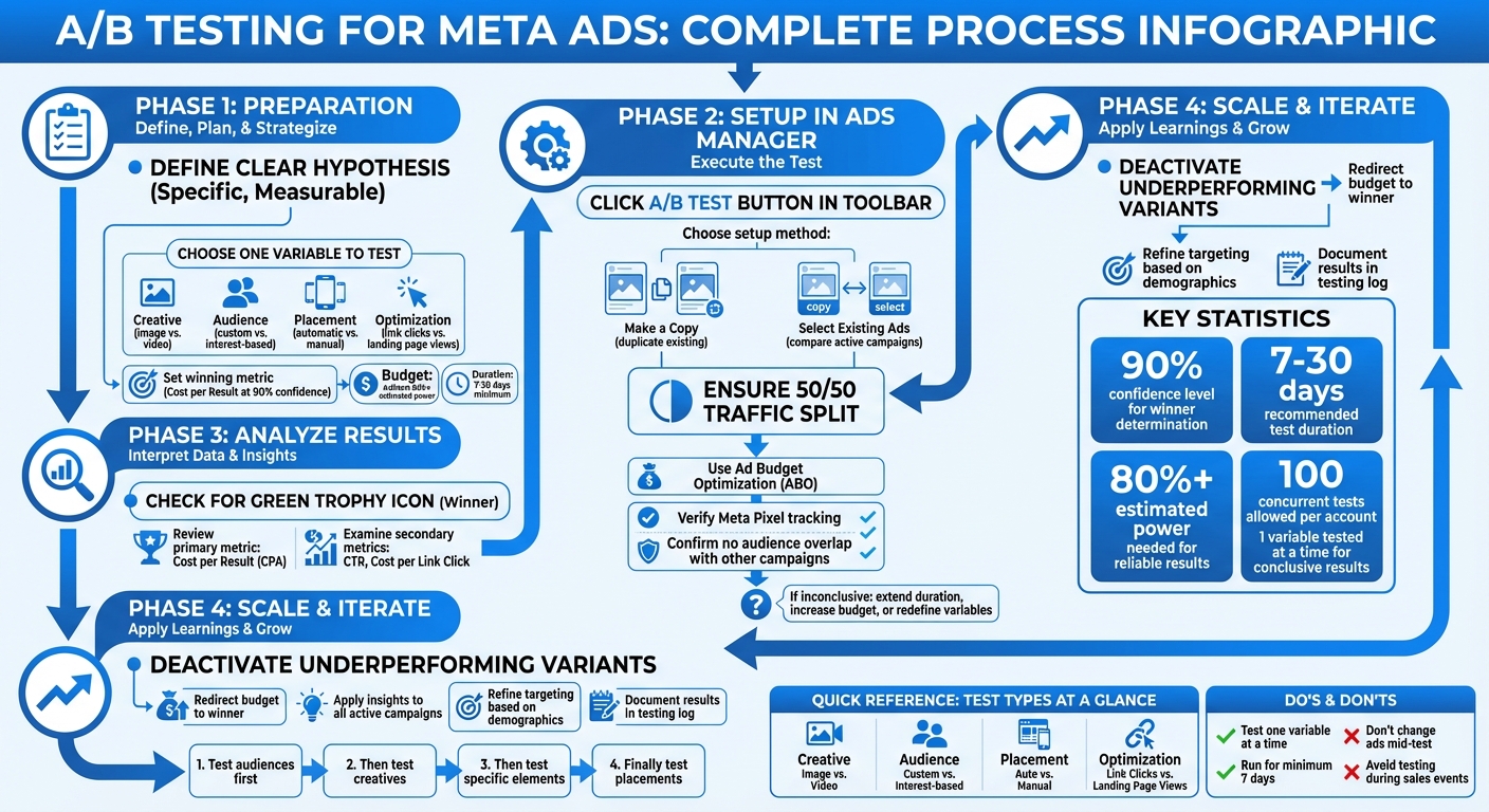A/B Testing Process for Meta Ads: 4-Step Framework