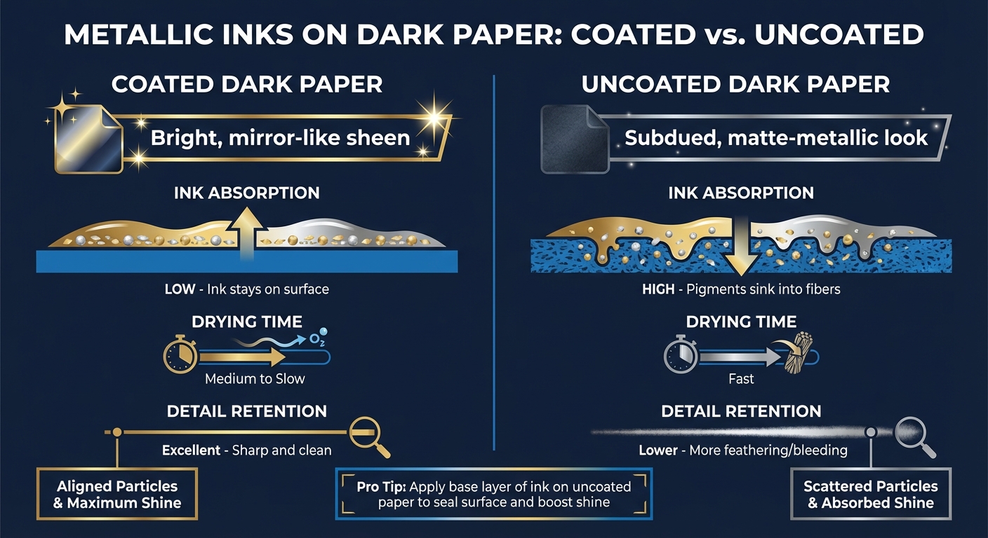Coated vs Uncoated Dark Paper Performance with Metallic Inks