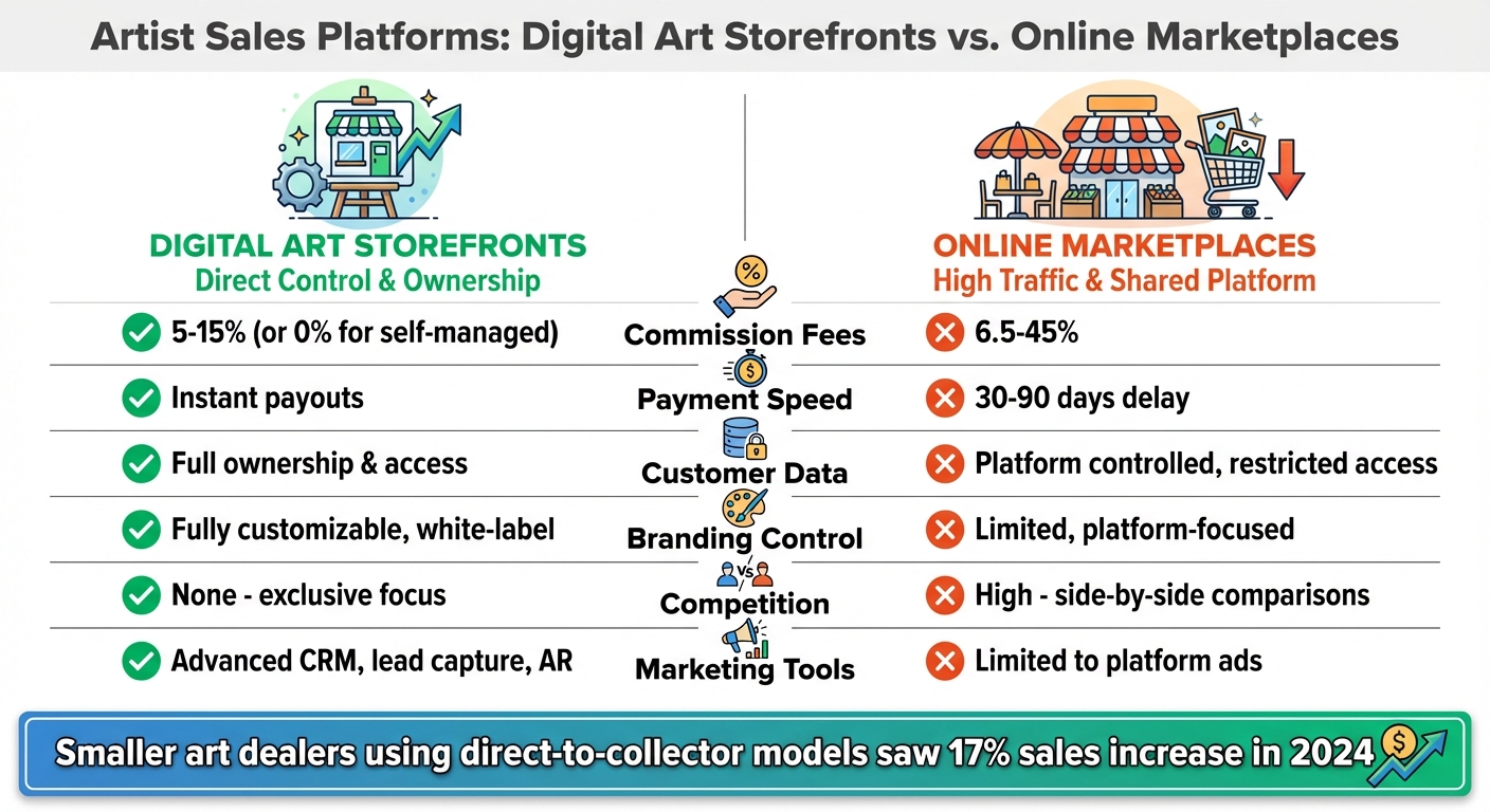 Digital Art Storefronts vs Marketplaces: Fees, Control, and Payout Comparison