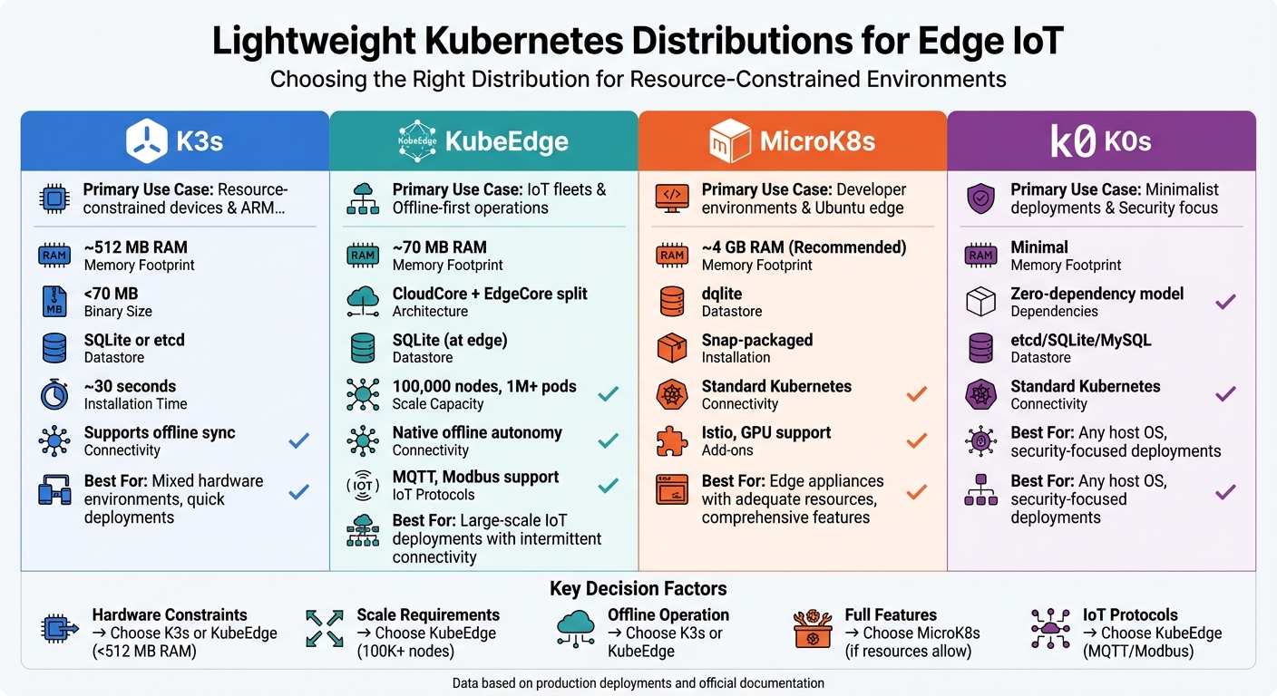 Lightweight Kubernetes Distributions Comparison for Edge IoT Deployments