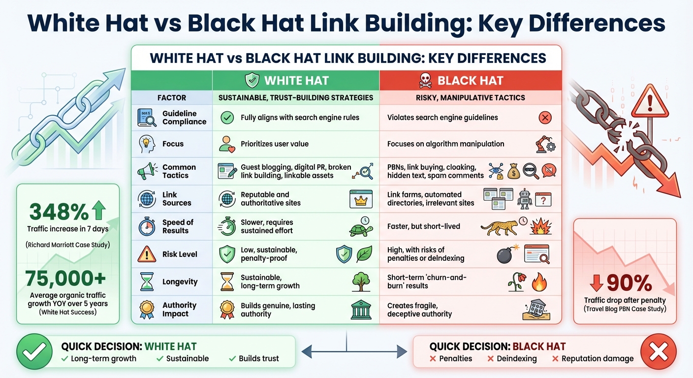 White Hat vs Black Hat Link Building Comparison Chart
