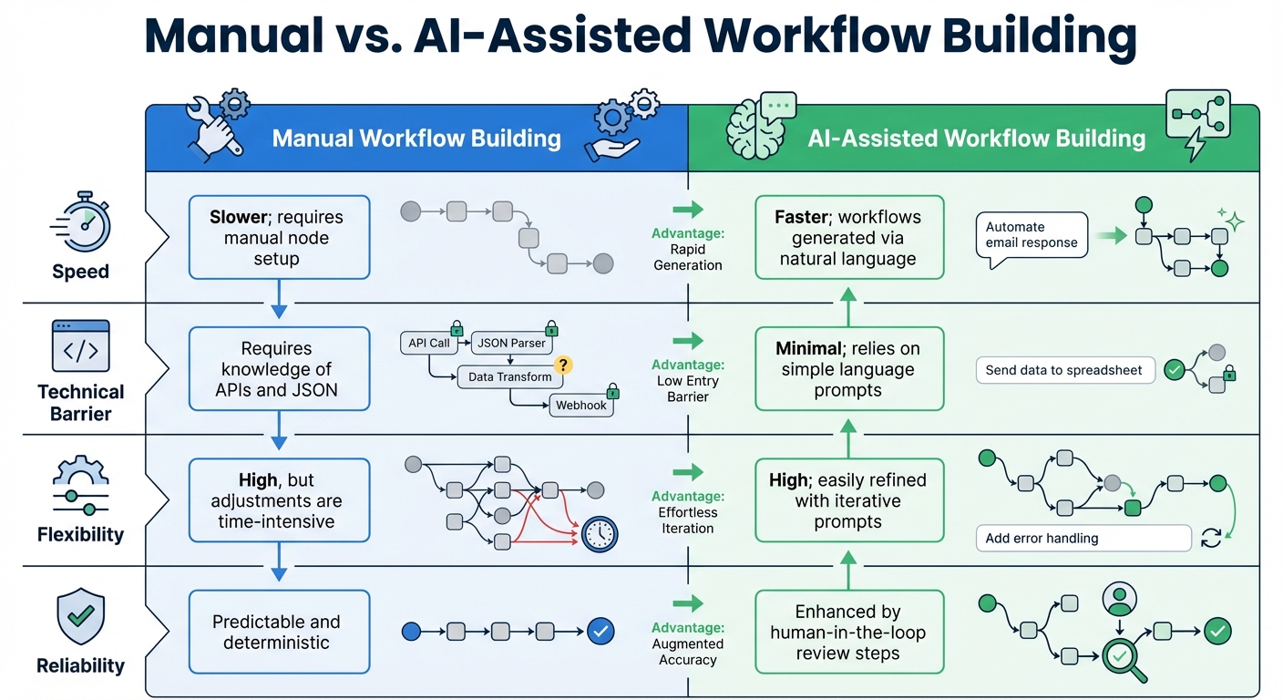 Manual vs AI-Assisted Workflow Building in n8n